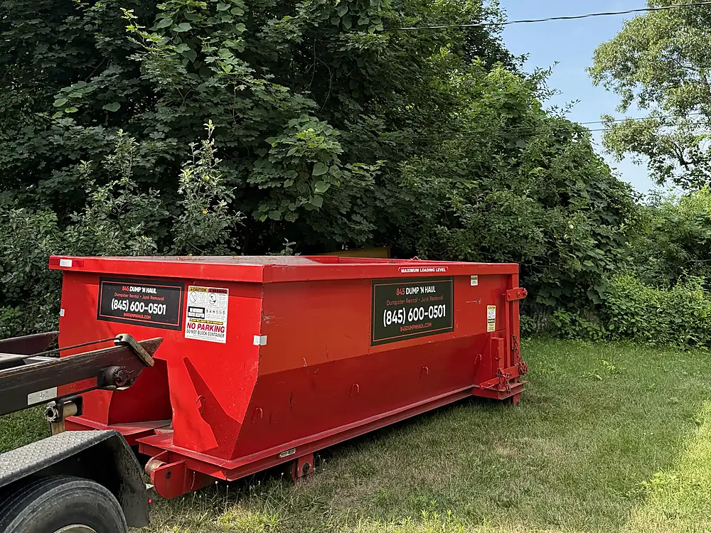 Dumpster placed off-driveway where access is tight in Beacon, NY — 845 Dump 'N Haul